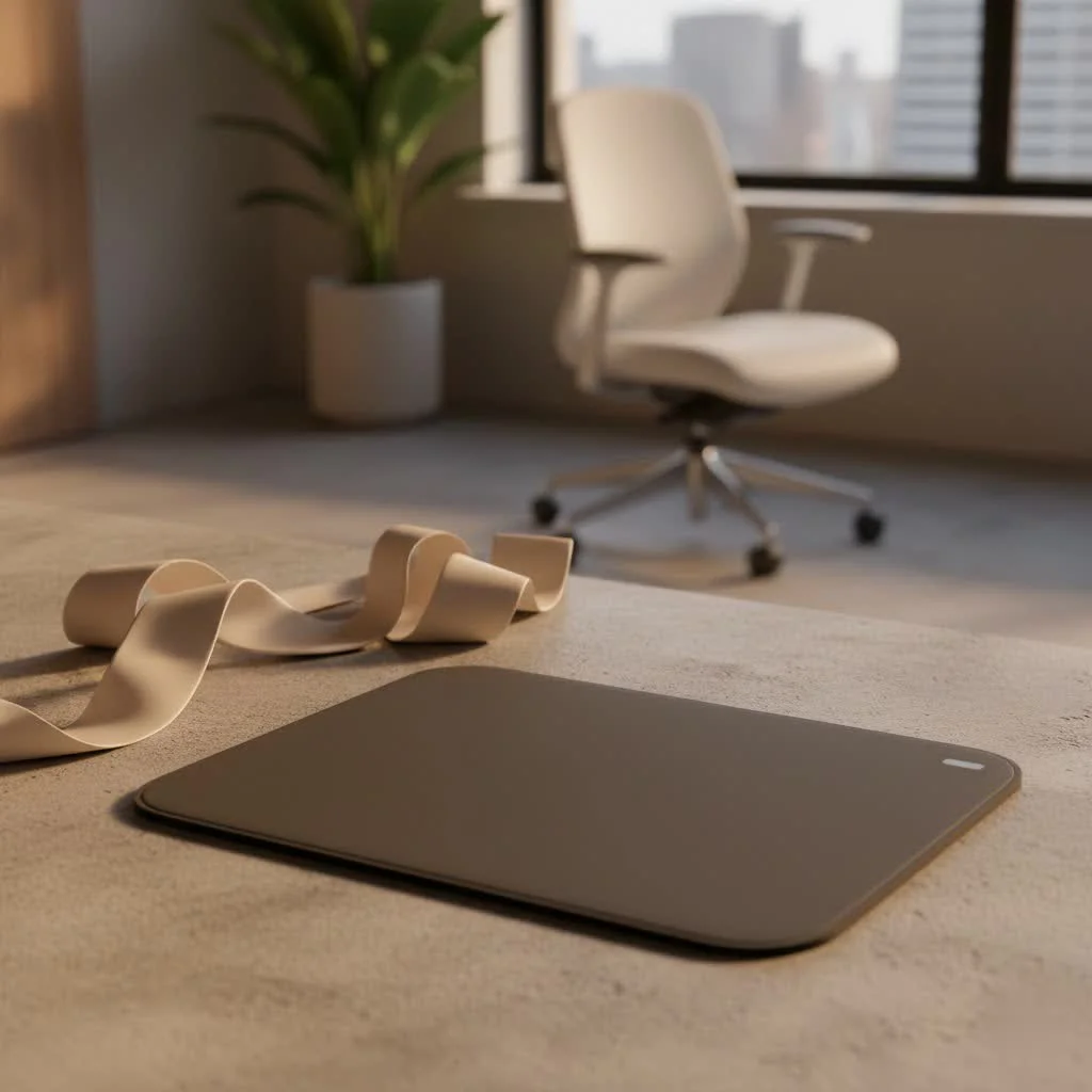 Ergonomic desk setup with a large mouse pad and keyboard
