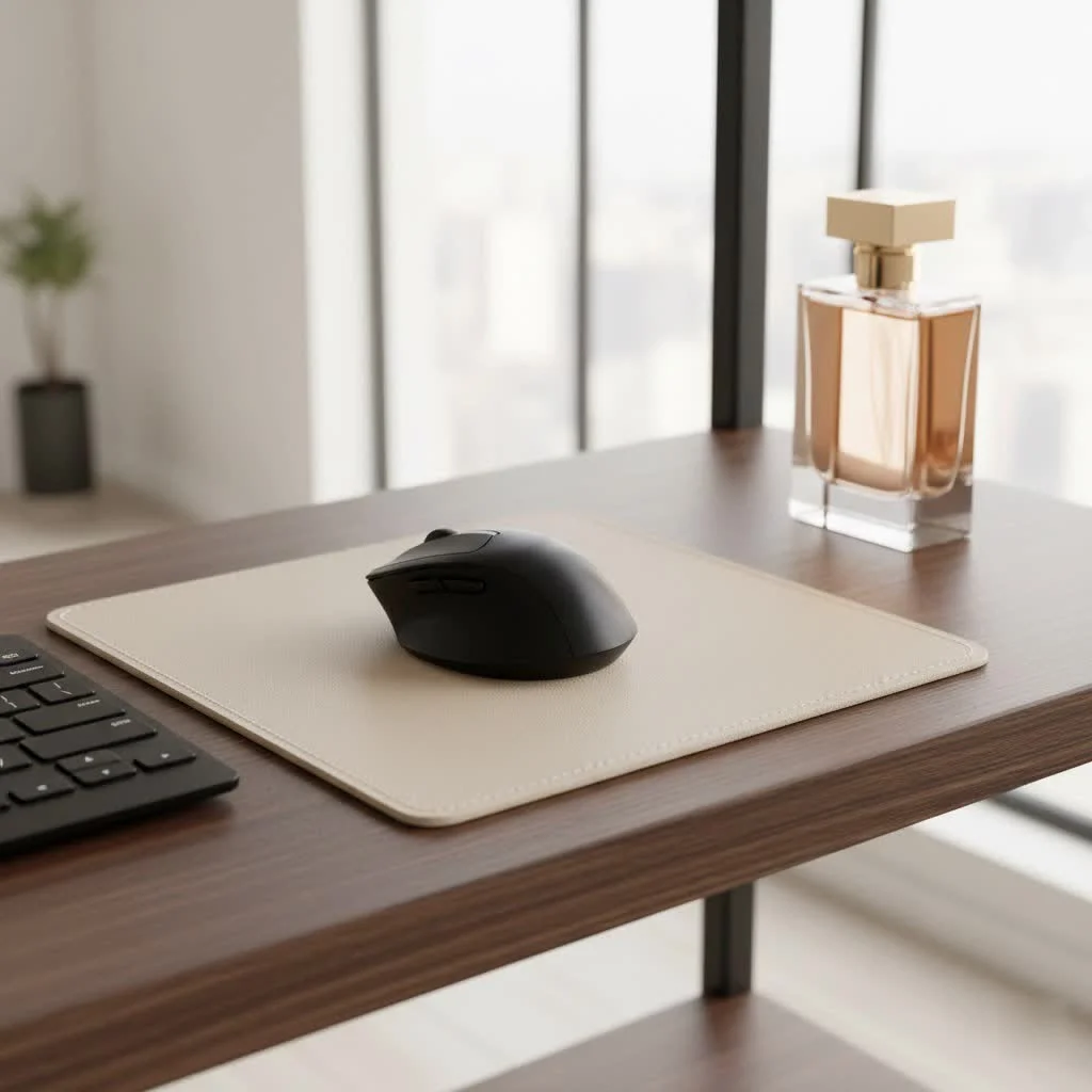 Ergonomic mouse and keyboard setup on a large desk mat